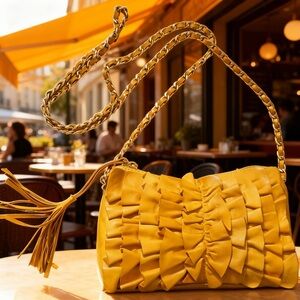 Nordstrom Yellow leather Crossbody Bag Gold Chain